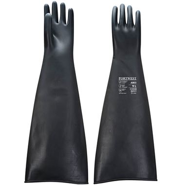 Portwest A803 Heavyweight Latex Rubber Chemical Resistant Gauntlet Gloves 60cm