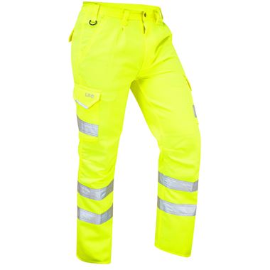 Leo Workwear Bideford Yellow Hi Vis Cargo Trouser | Safetec