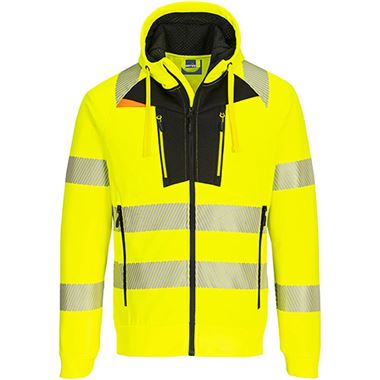 Portwest DX484 DX4 Yellow Mesh Lined Hi Vis Zipped Hooded Sweatshirt