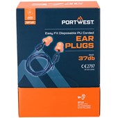 Portwest EP12 Easy Fit PU Foam Corded Ear Plugs (200 Pairs) - SNR 37dB