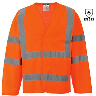 Bizflame High Visibility Flame Retardant Long Sleeve Vest Orange