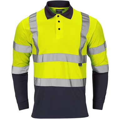 Supertouch Yellow/Navy Hi-Vis Two Tone Long Sleeve Polo Shirt