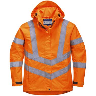 Portwest LW70 Orange Womens Mesh Lined Waterproof & Breathable Hi Vis Jacket 