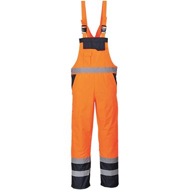 Portwest S489 Orange Hi Vis Contrast Waterproof Lined Winter Bib & Brace Overall