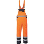 Portwest S489 Orange Hi Vis Contrast Waterproof Lined Winter Bib & Brace Overall