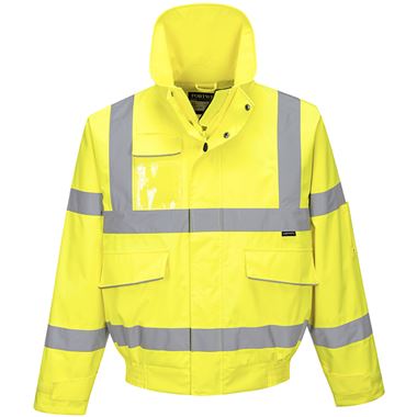 Portwest S591 Yellow PWR Mesh Lined Hi Vis Extreme Breathable Waterproof Bomber Jacket