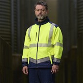 Leo Workwear Bowden Yellow/Navy EcoViz Hi Vis Softshell Jacket (3L)