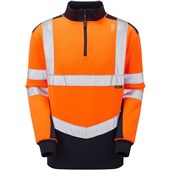 Leo Workwear Tapeley Orange/Navy EcoViz Polycotton 1/4 Zip Hi Vis Sweatshirt