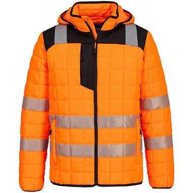 Portwest T165 PW3 Orange Padded Lined Hi Vis Baffle Jacket