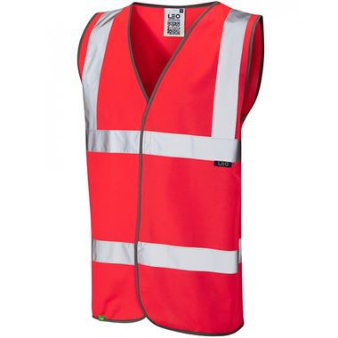 Leo Workwear Tarka Red EcoViz Hi Vis Vest